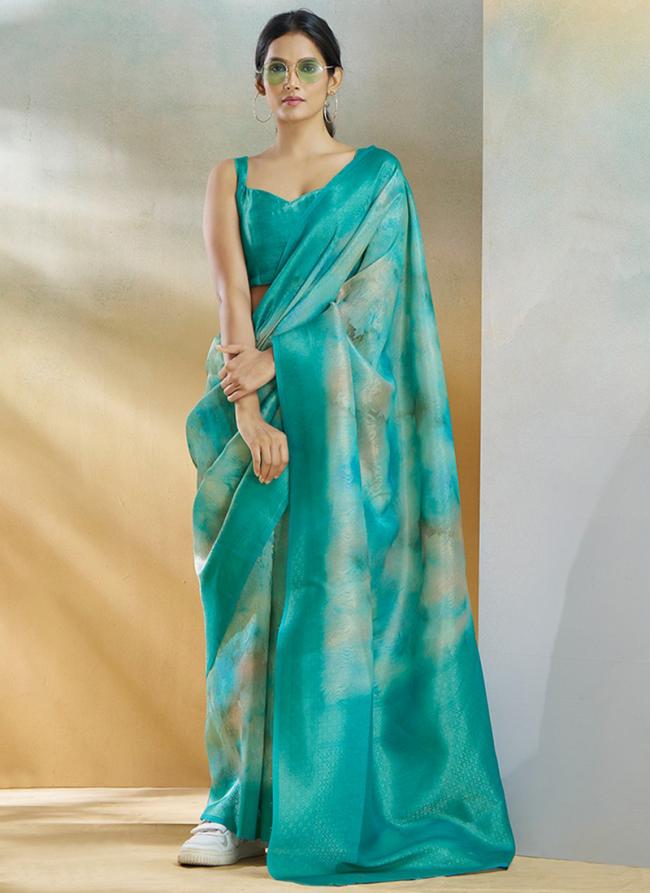 Silk Firozi Festival Wear Weaving Saree